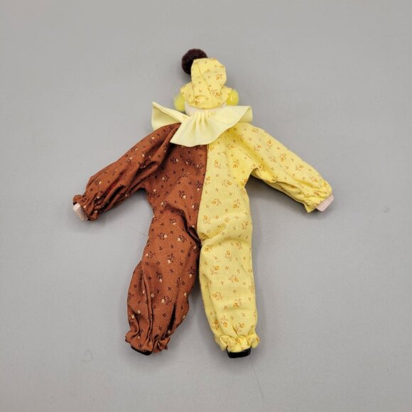 Clothes Pin Doll Winking Circus Clown Handmade Brown Yellow - Picture 4 of 4